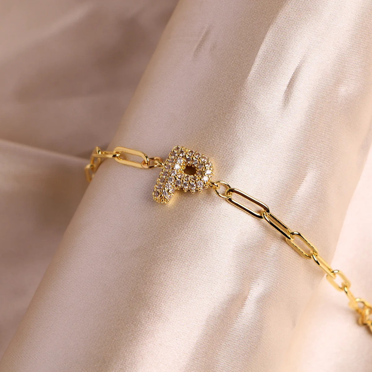 Crystal Initial Paperclip Bracelet