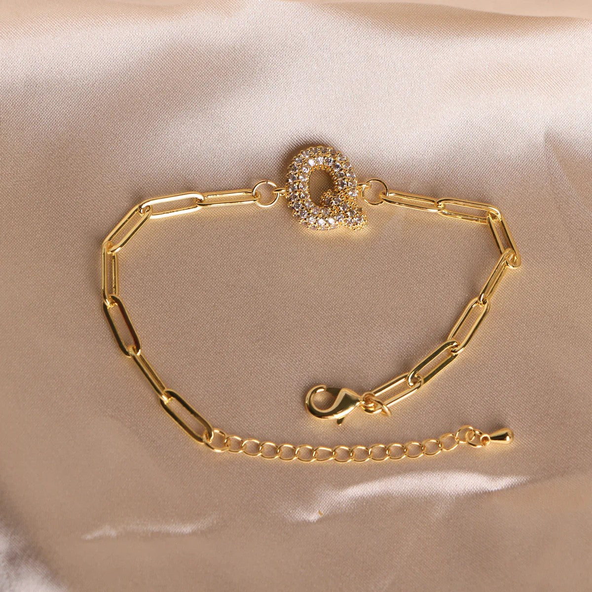 Crystal Initial Paperclip Bracelet
