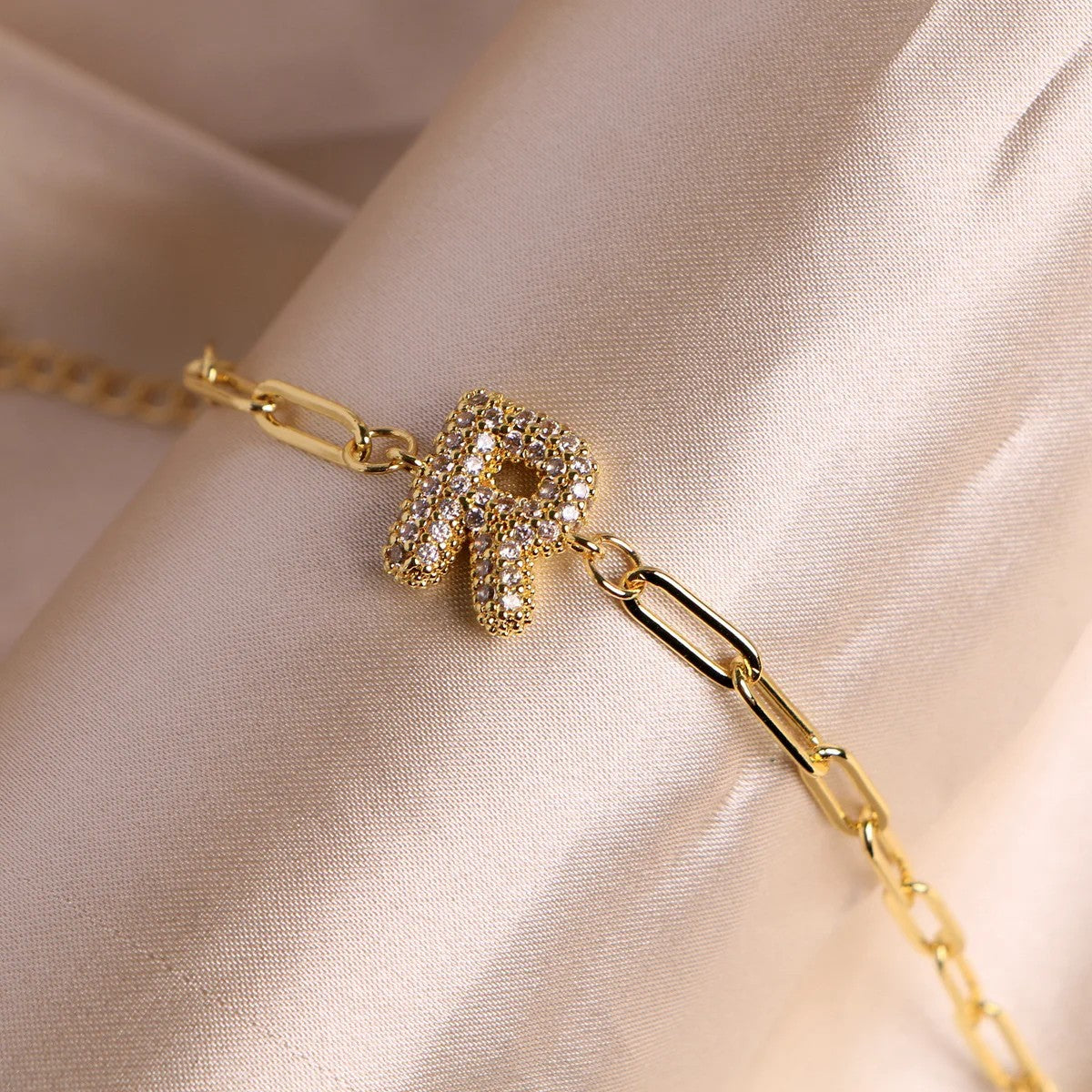 Crystal Initial Paperclip Bracelet