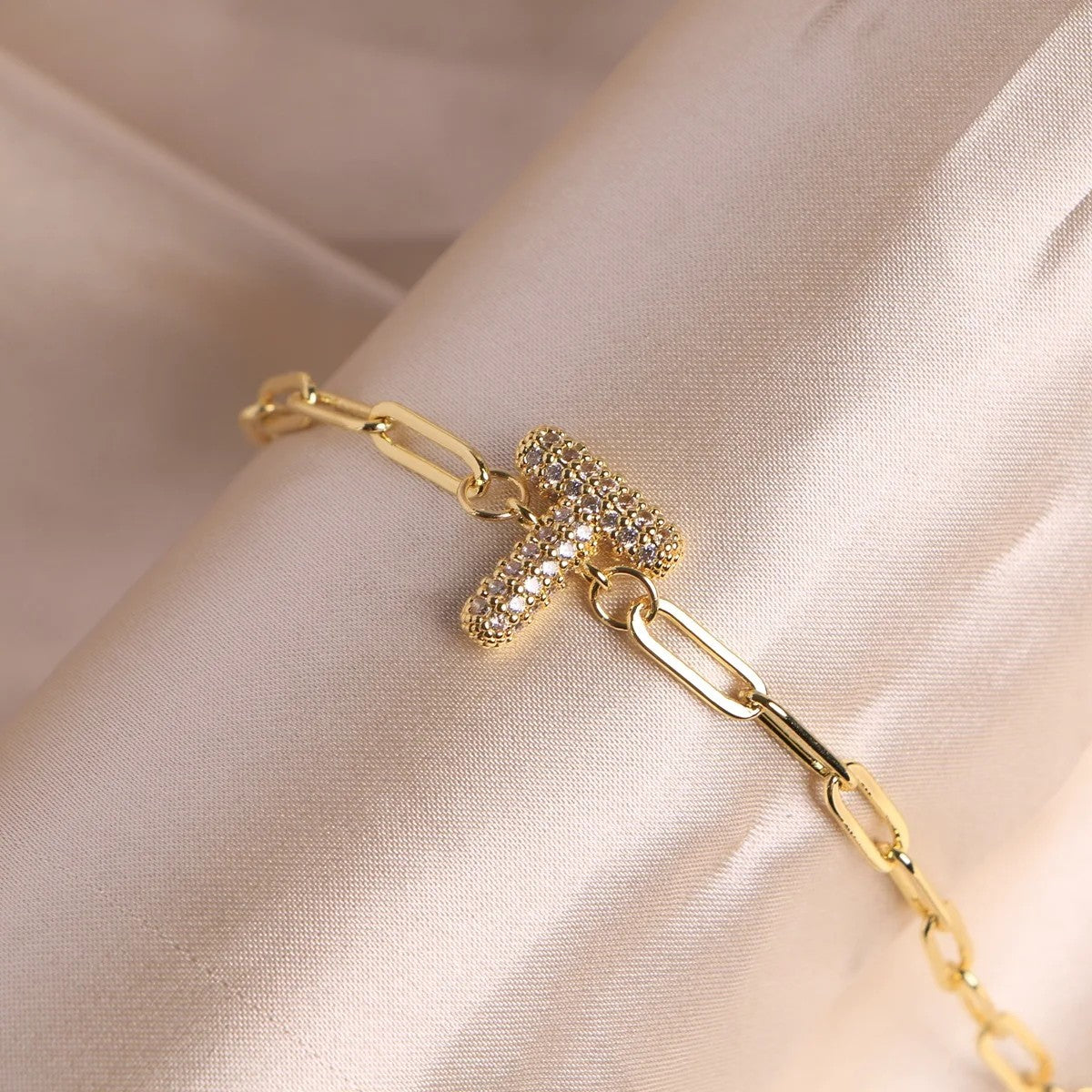 Crystal Initial Paperclip Bracelet