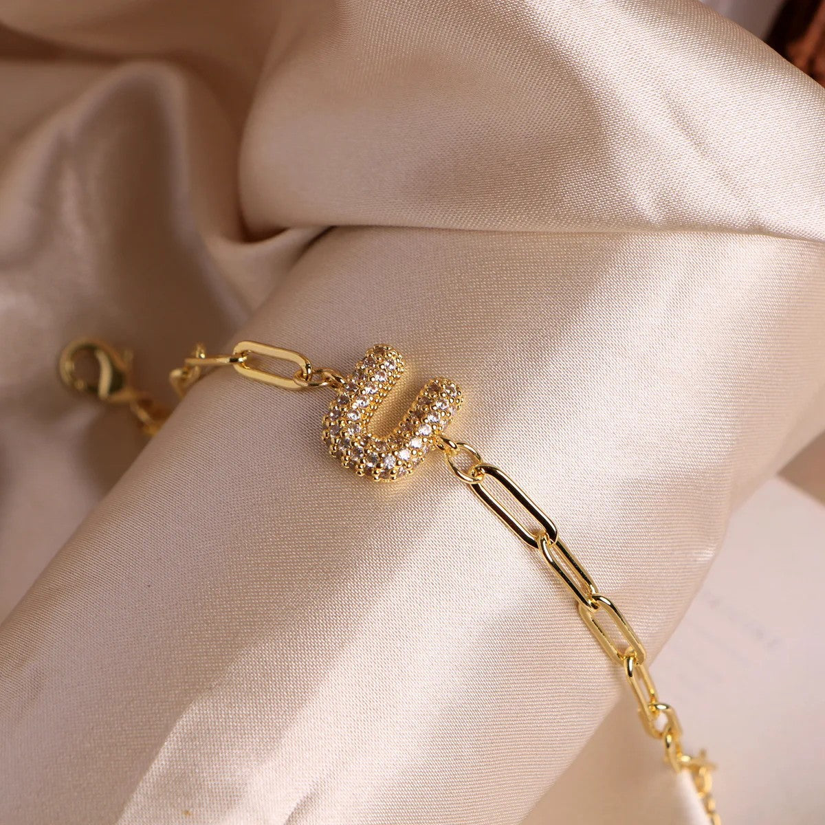Crystal Initial Paperclip Bracelet