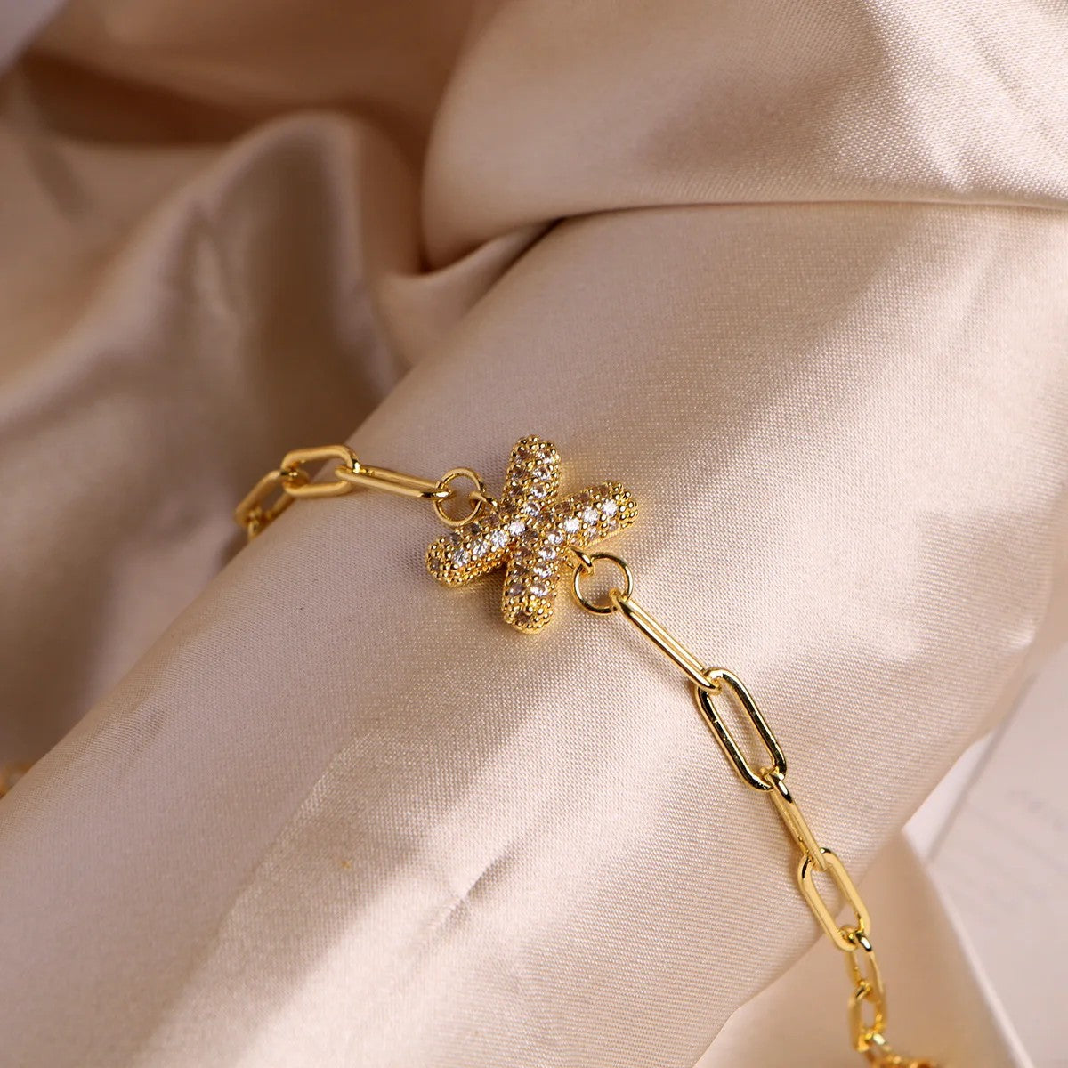 Crystal Initial Paperclip Bracelet