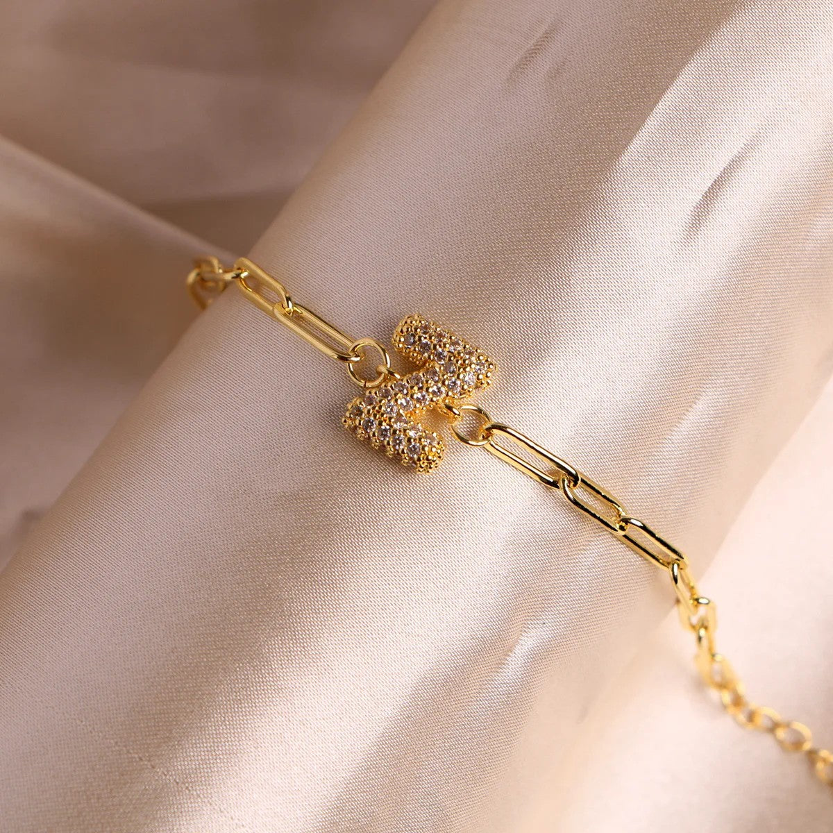Crystal Initial Paperclip Bracelet