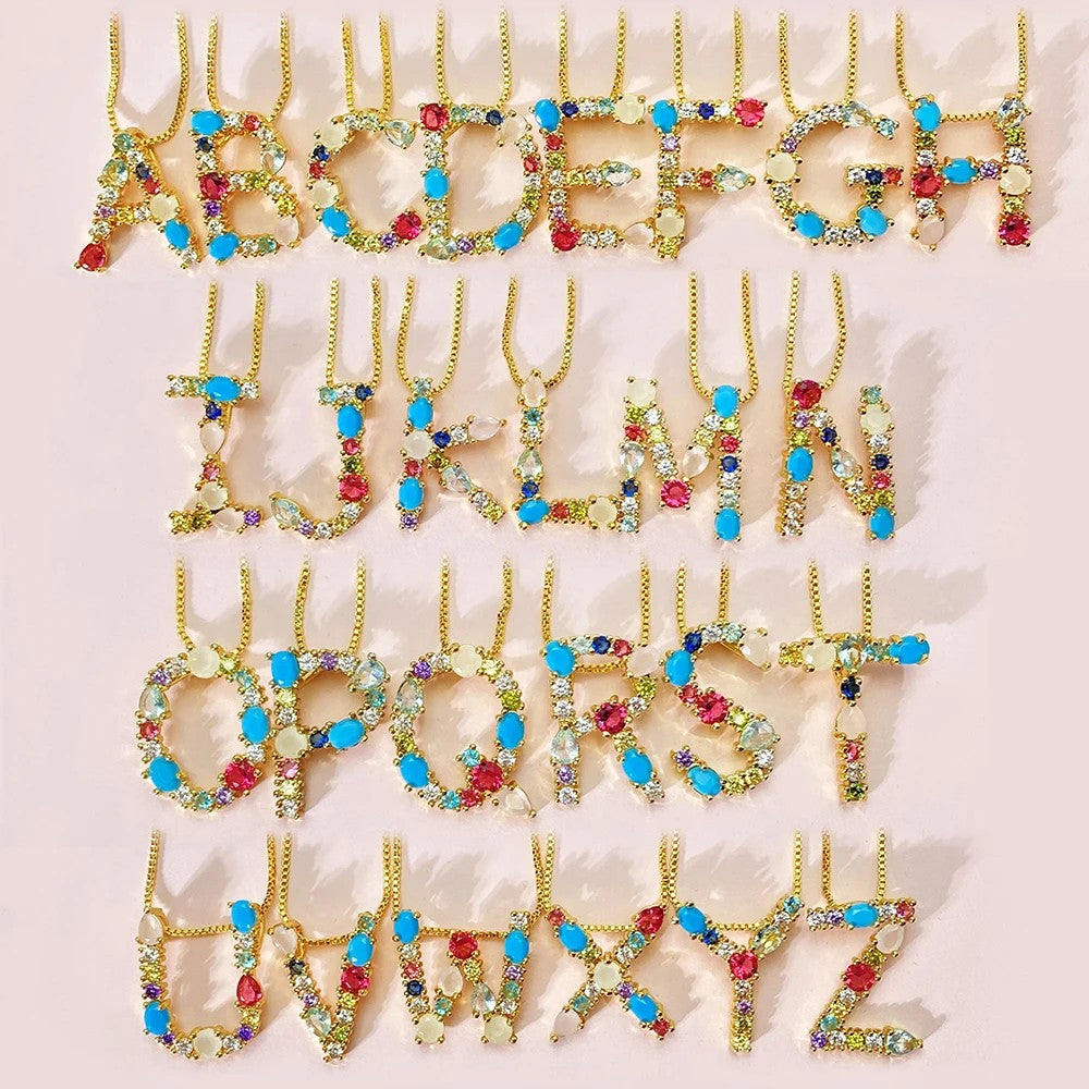 Multicolor Crystal Initial Necklace