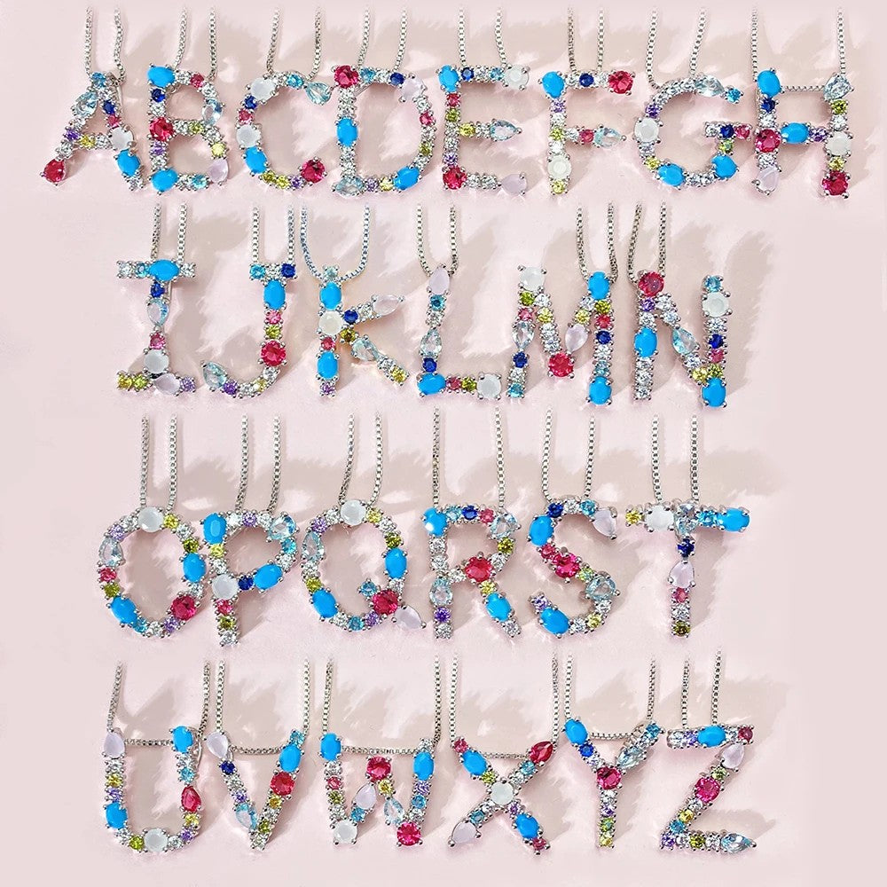 Multicolor Crystal Initial Necklace