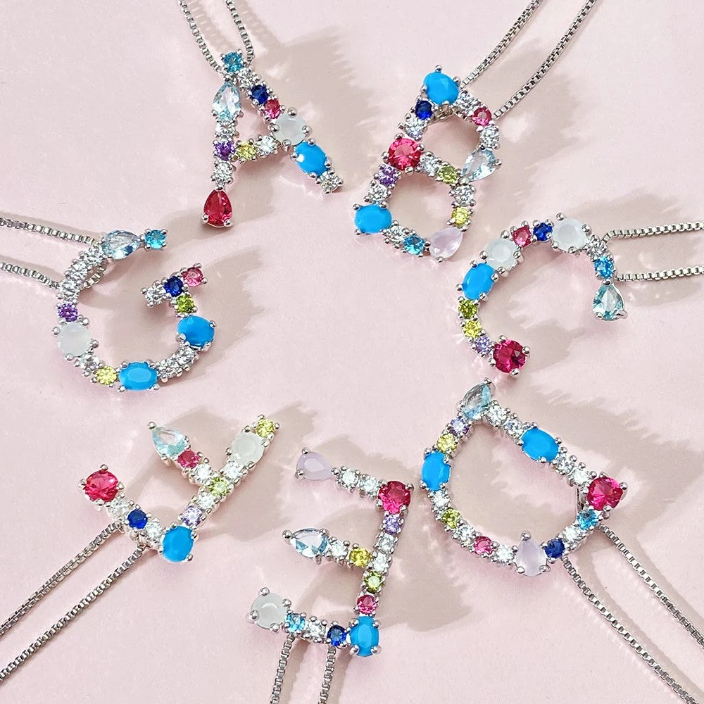 Multicolor Crystal Initial Necklace