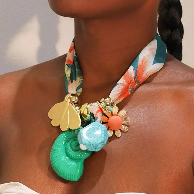 Floral Scarf Charm Necklace