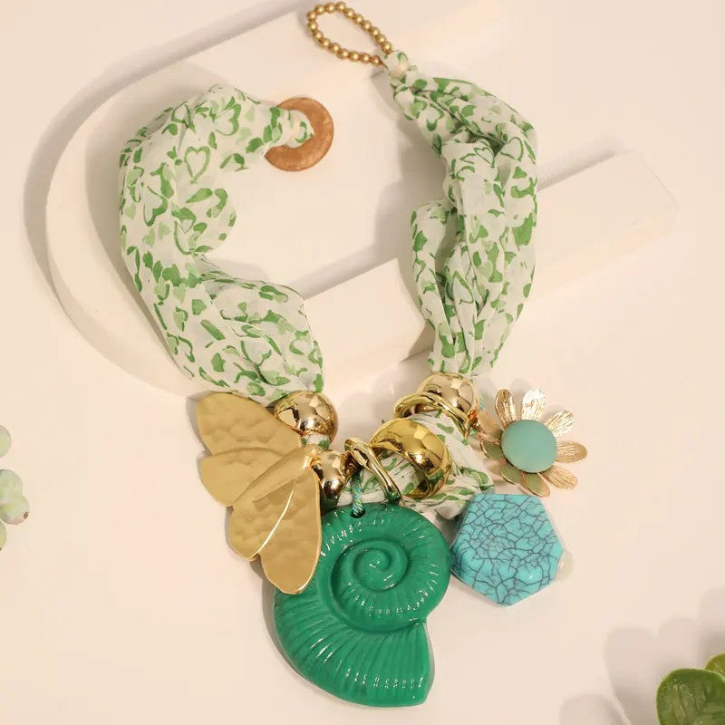 Floral Scarf Charm Necklace