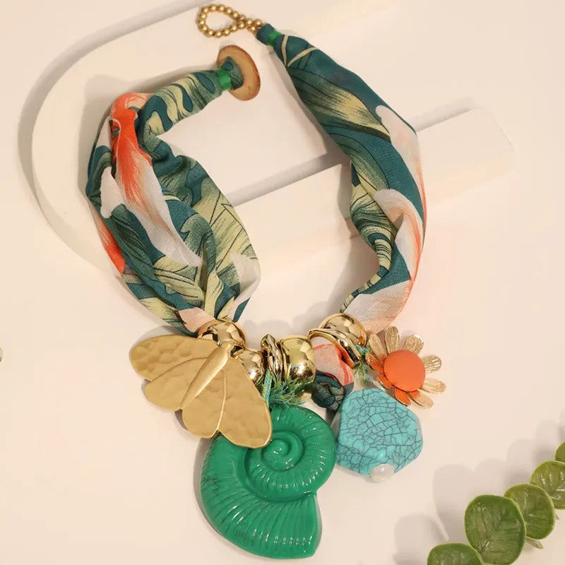 Floral Scarf Charm Necklace