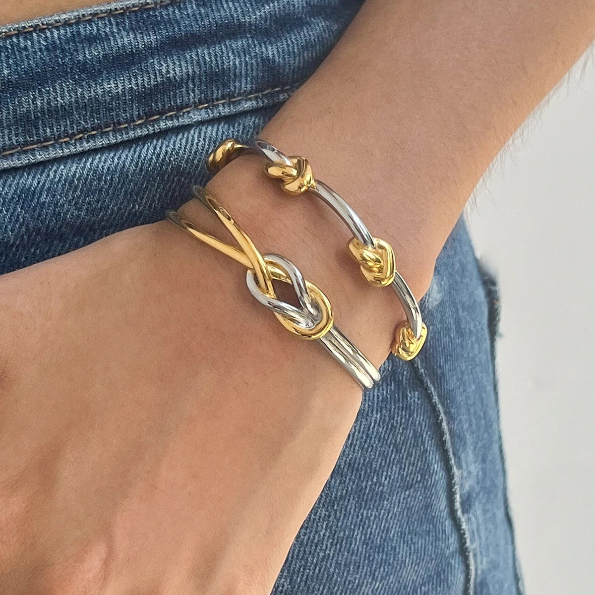 Two Tone Knot Cuff Bracelet