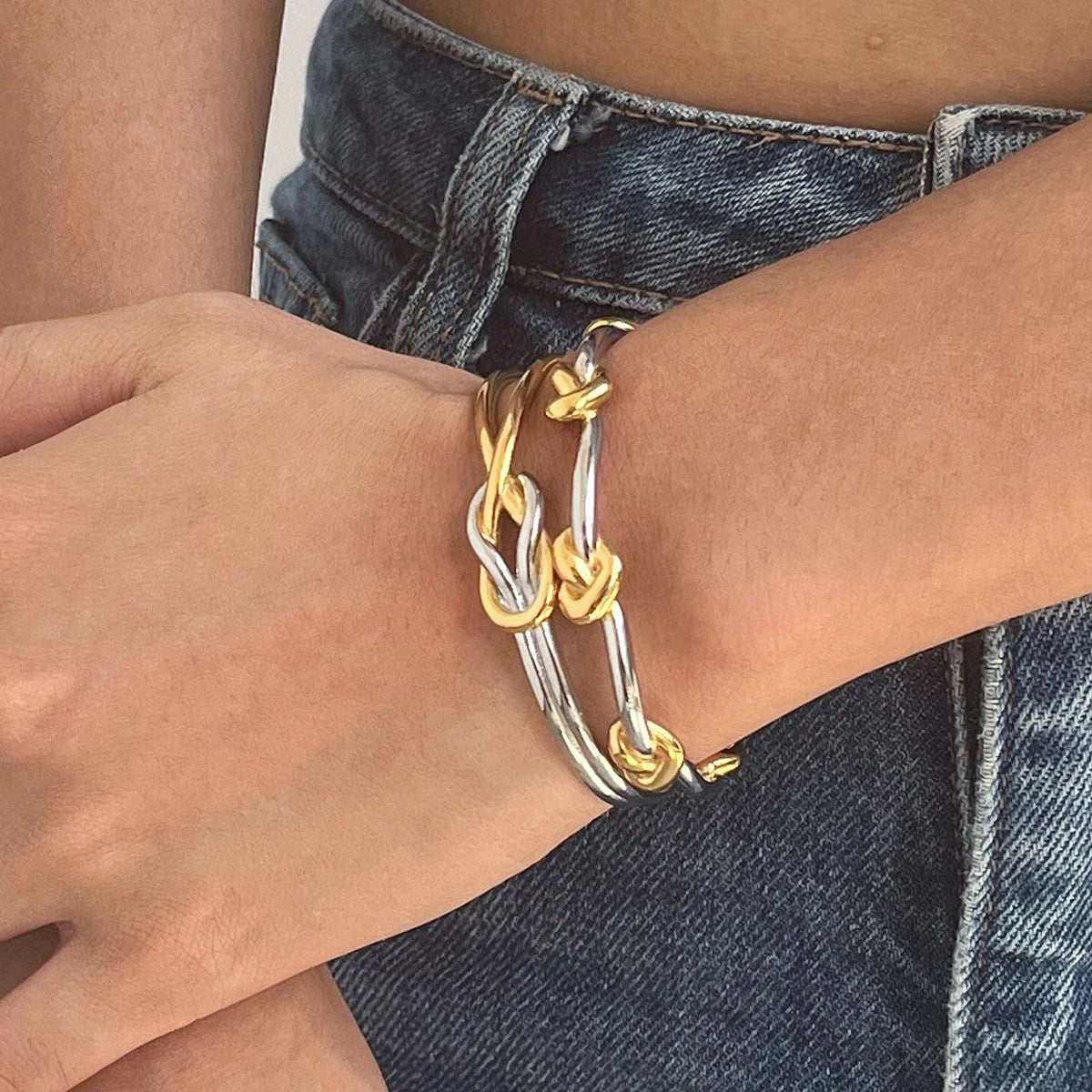 Two Tone Knot Cuff Bracelet