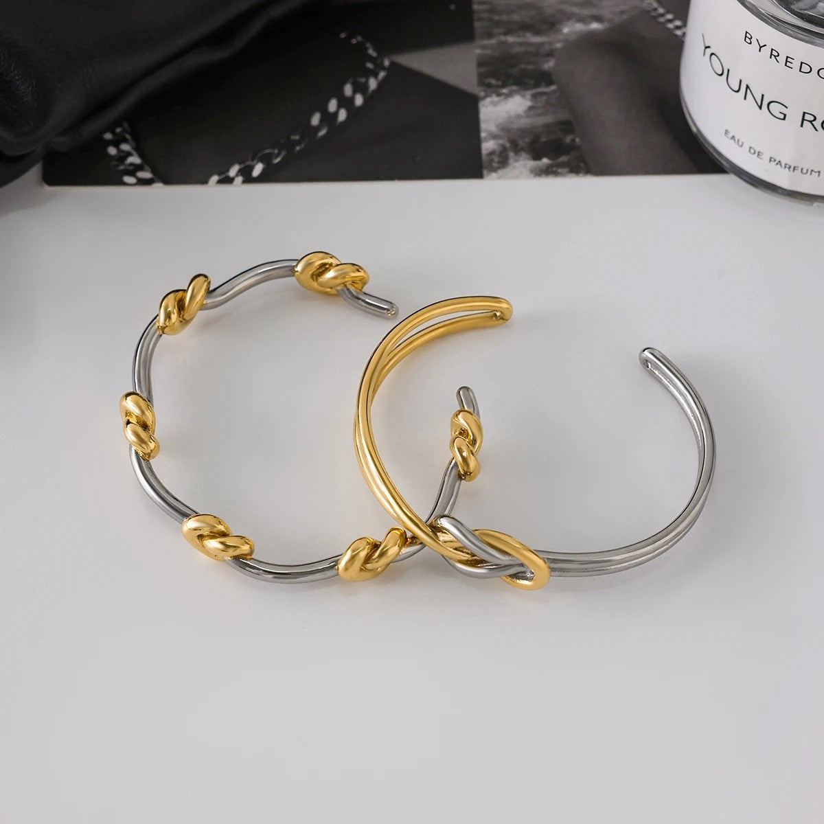 Two Tone Knot Cuff Bracelet