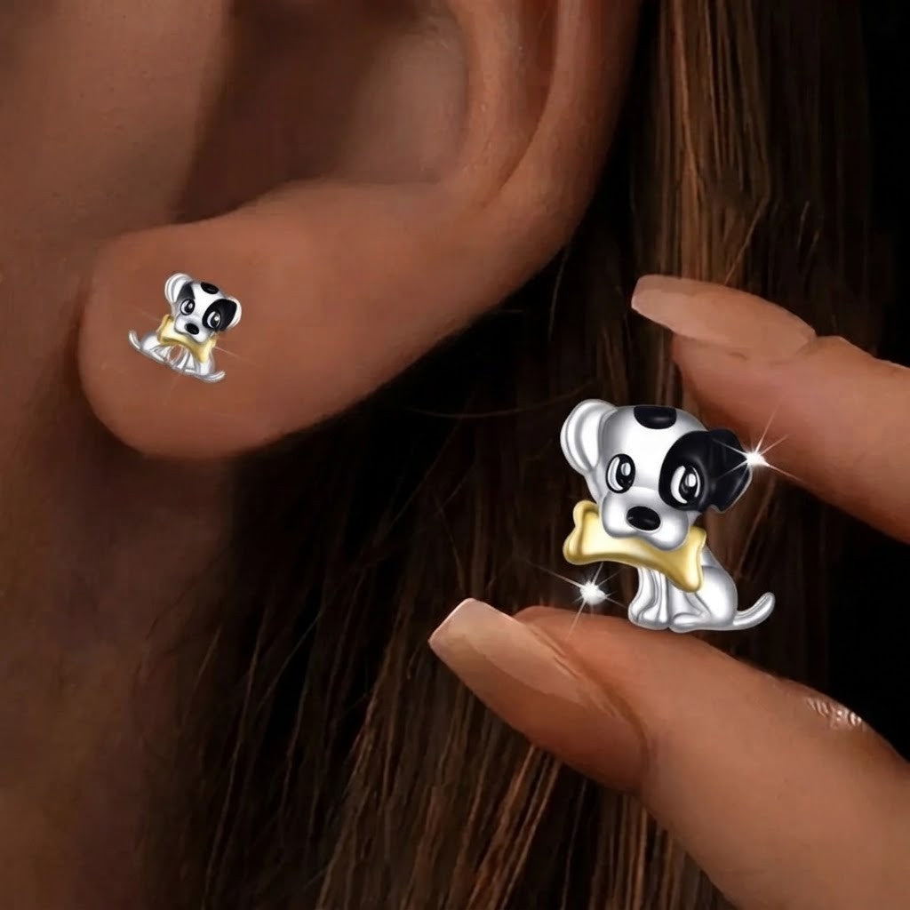 Black and White Puppy Stud Earrings