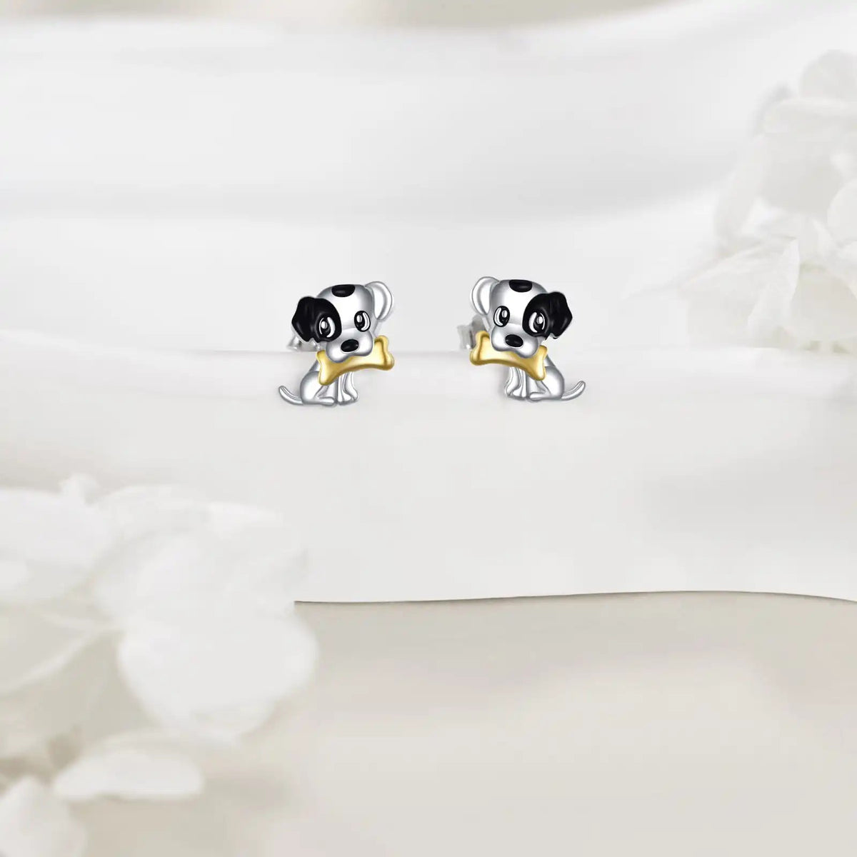 Black and White Puppy Stud Earrings