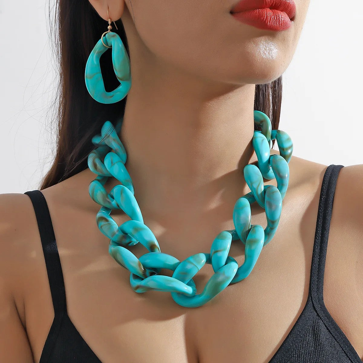 Turquoise Chunky Chain Necklace Set