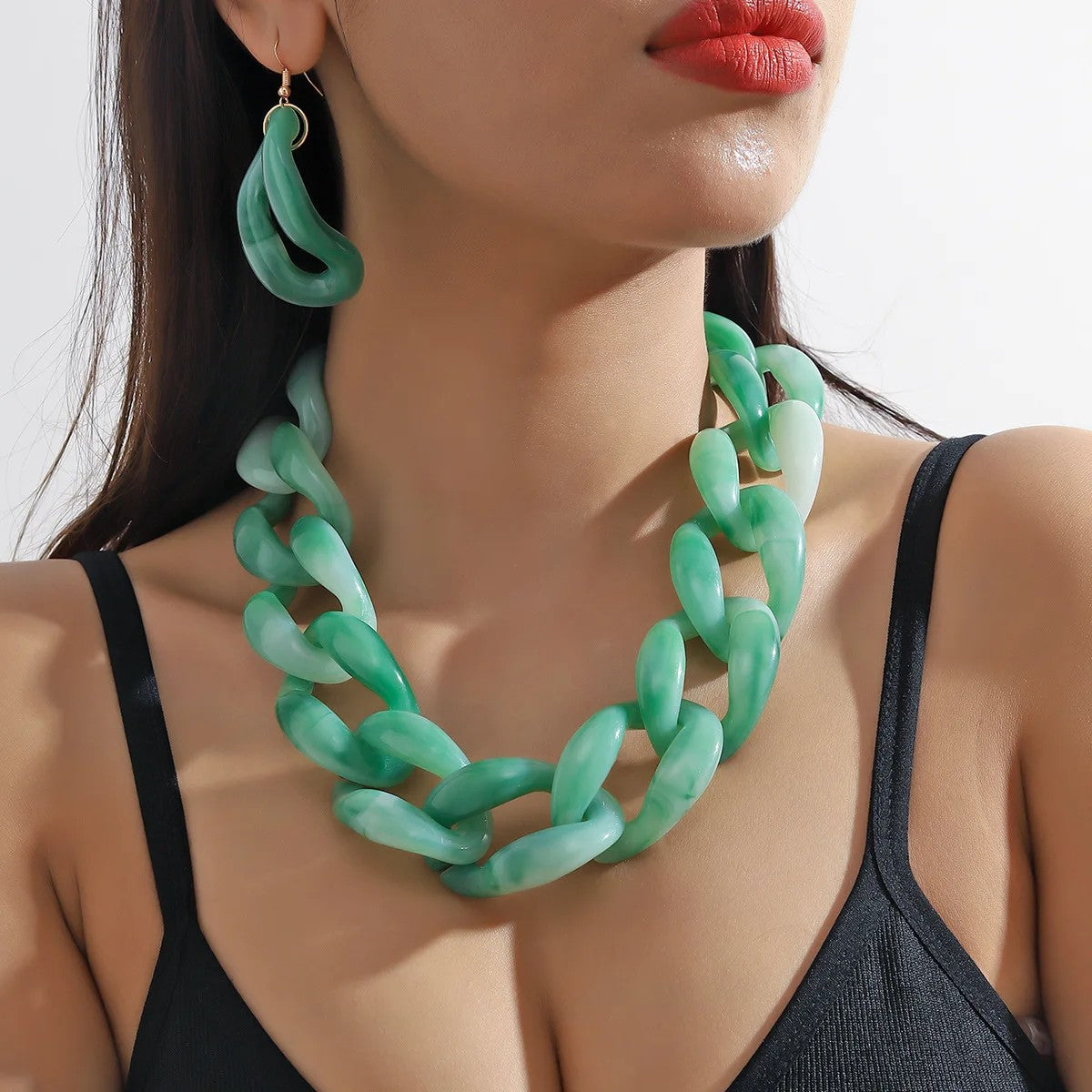 Turquoise Chunky Chain Necklace Set