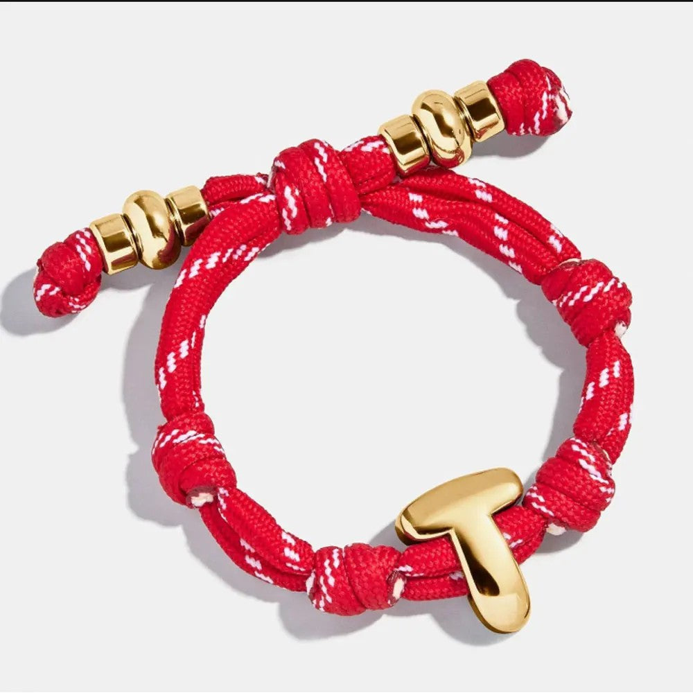 Red Rope Initial Knot Bracelet