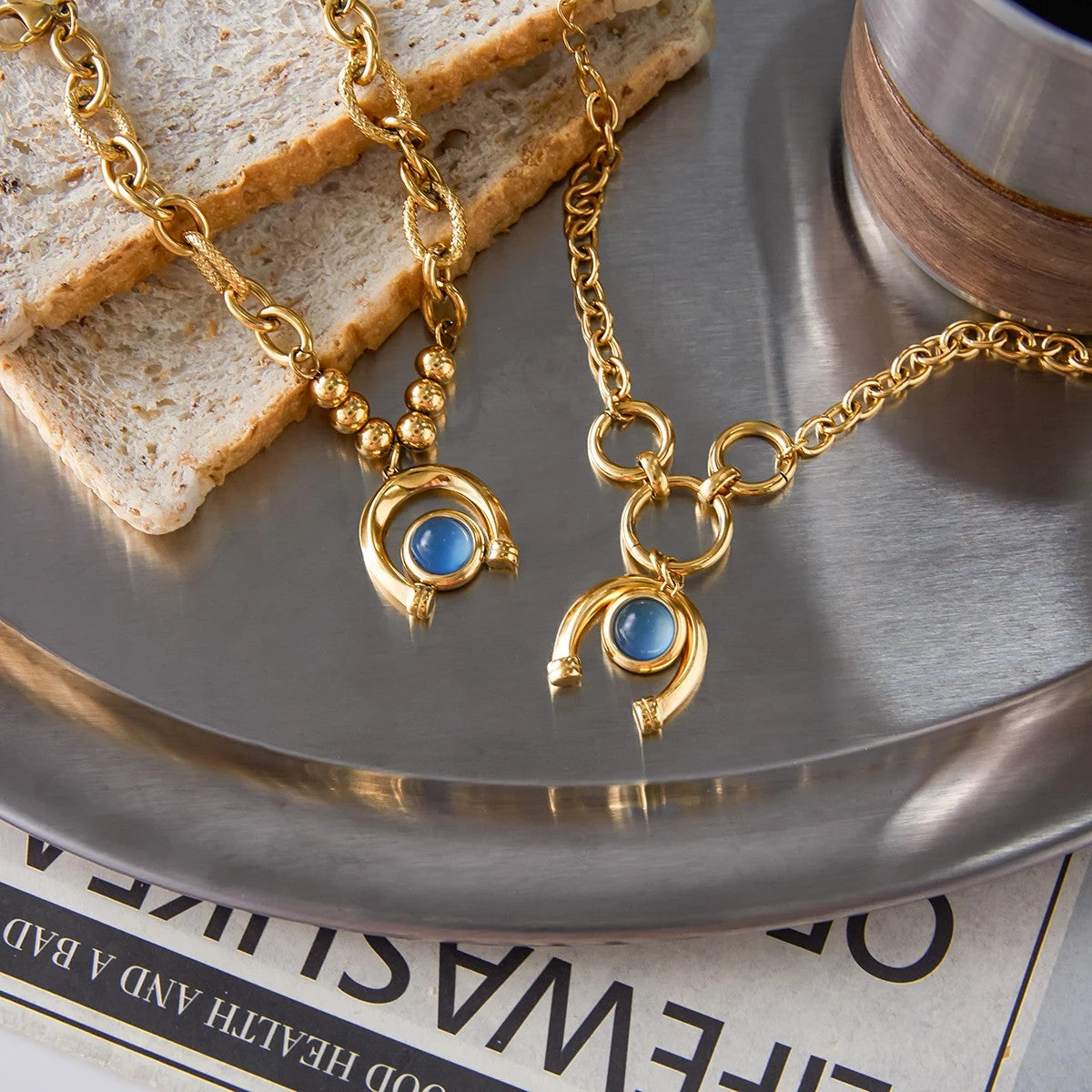 Blue Horseshoe Charm Bracelet