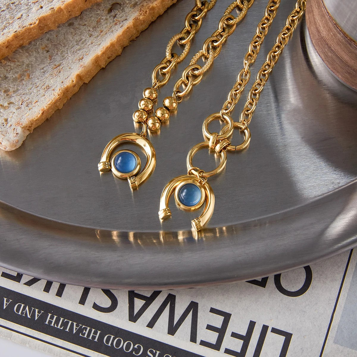 Blue Horseshoe Charm Bracelet