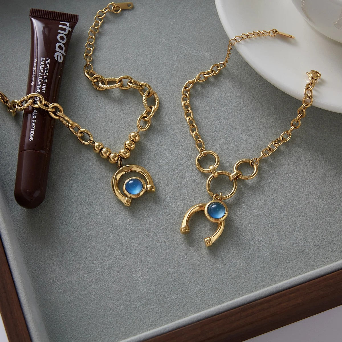 Blue Horseshoe Charm Bracelet