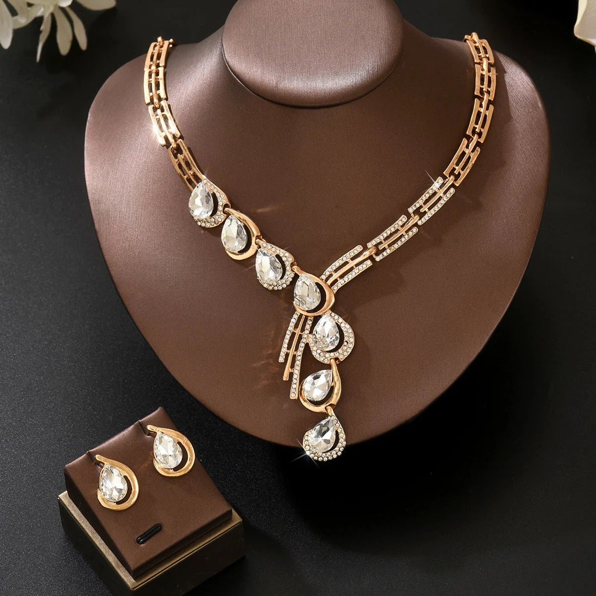 Crystal Waterfall Link Necklace & Earring Set