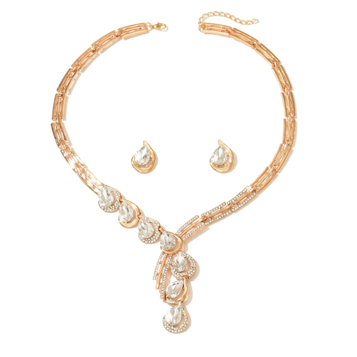 Crystal Waterfall Link Necklace & Earring Set