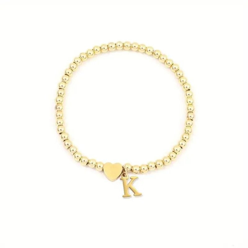 Heart & Initial Bead Bracelet