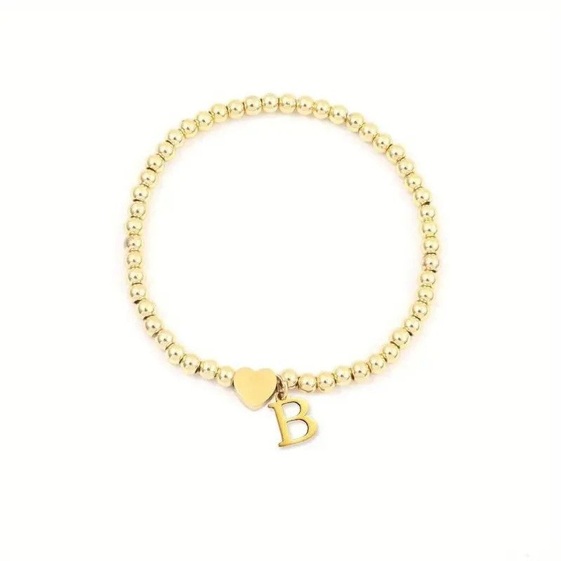 Heart & Initial Bead Bracelet