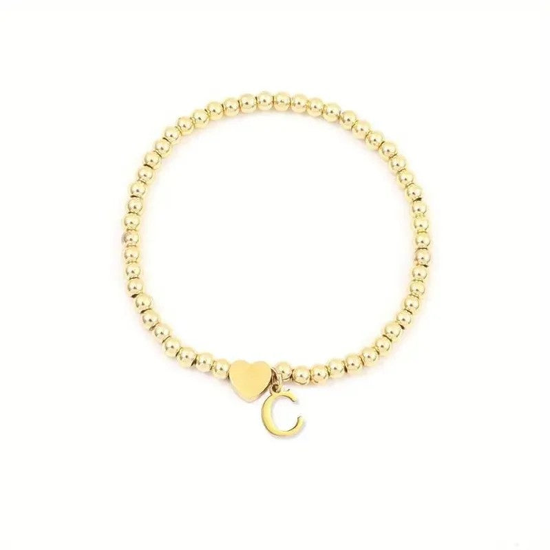 Heart & Initial Bead Bracelet