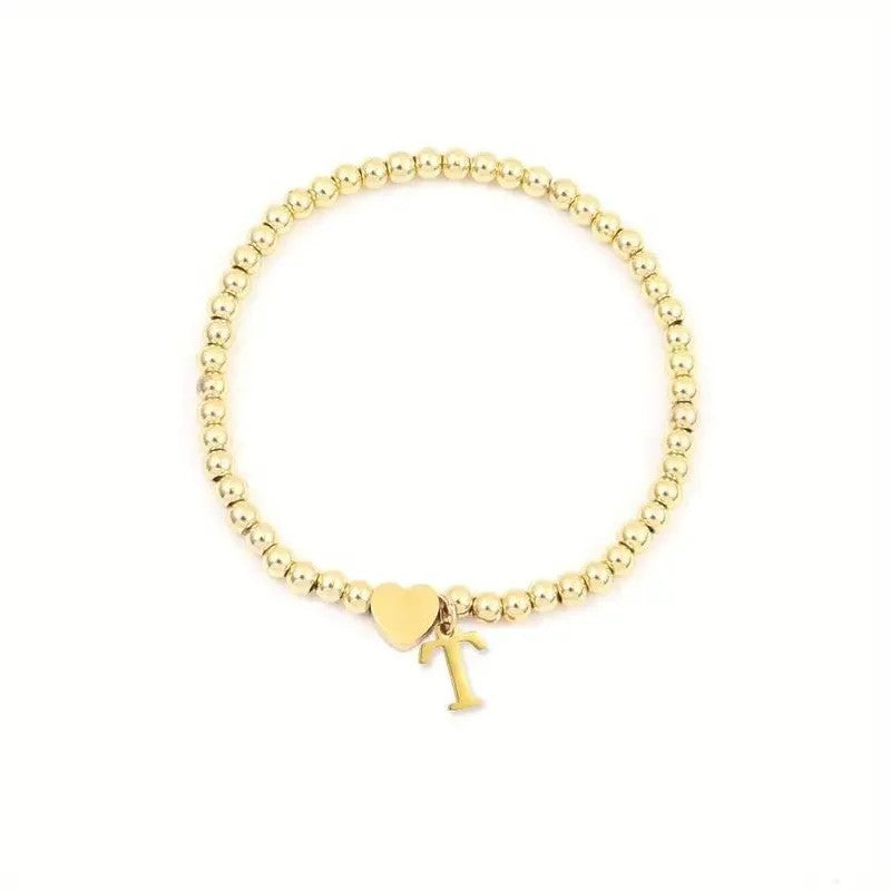 Heart & Initial Bead Bracelet