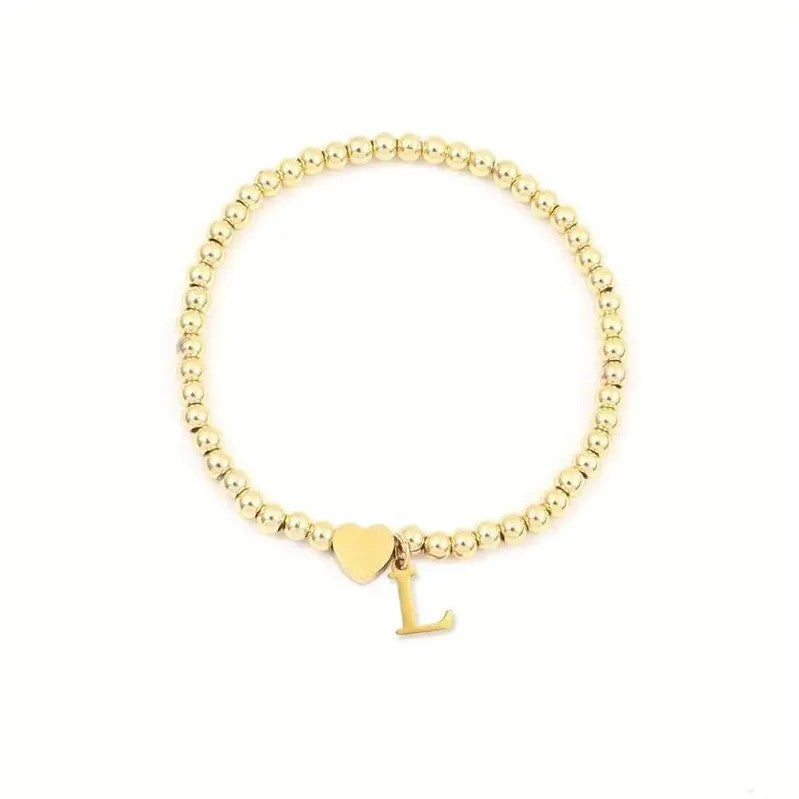 Heart & Initial Bead Bracelet