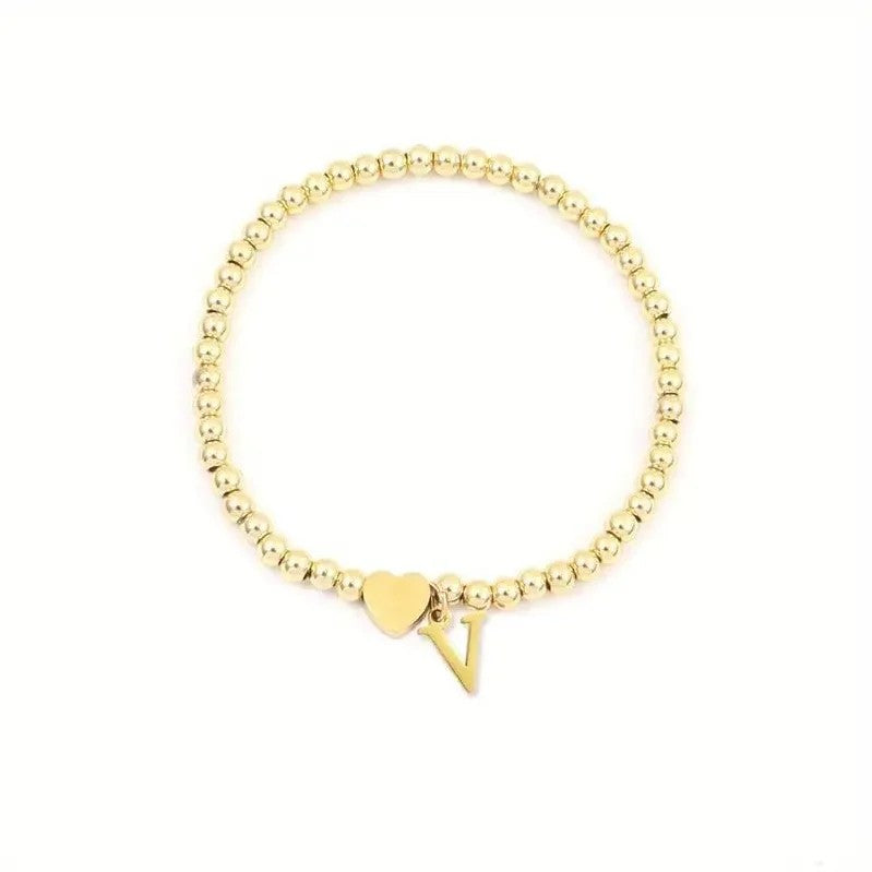 Heart & Initial Bead Bracelet