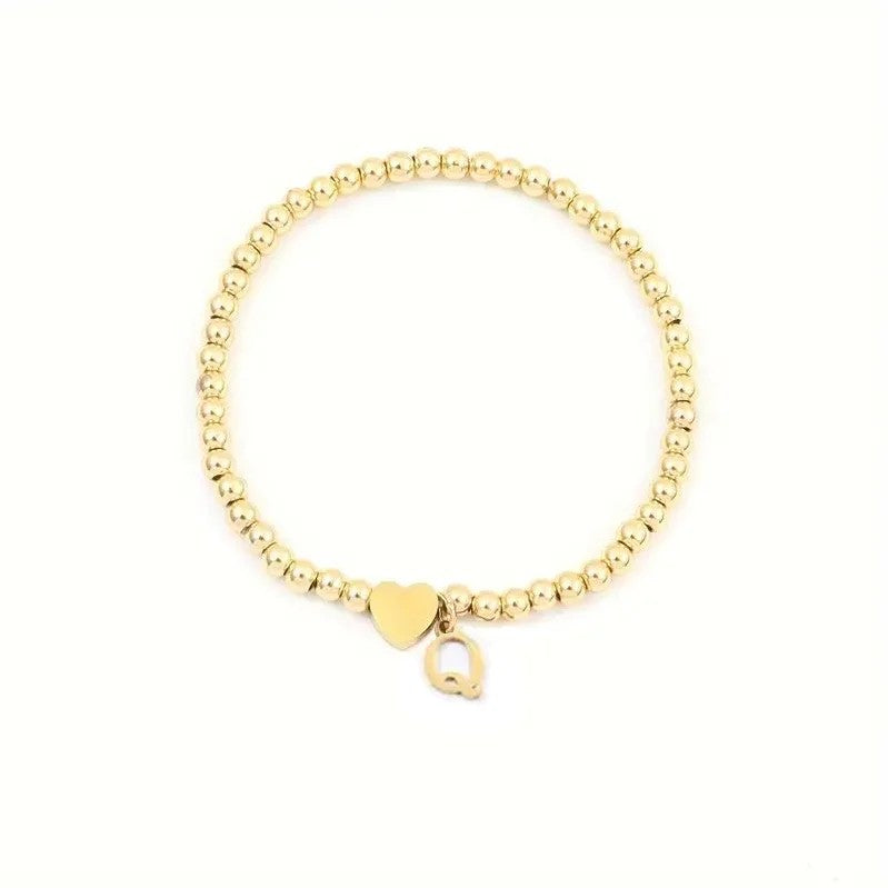 Heart & Initial Bead Bracelet