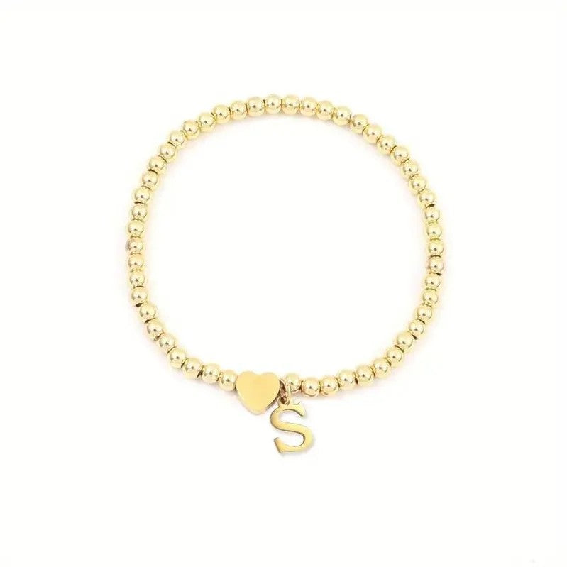 Heart & Initial Bead Bracelet
