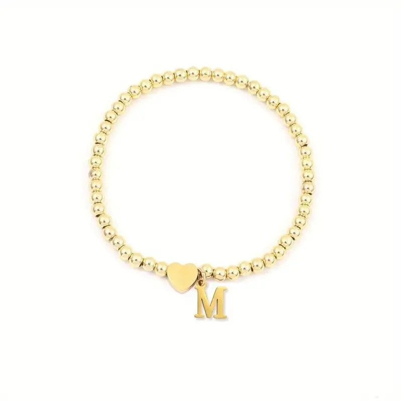 Heart & Initial Bead Bracelet