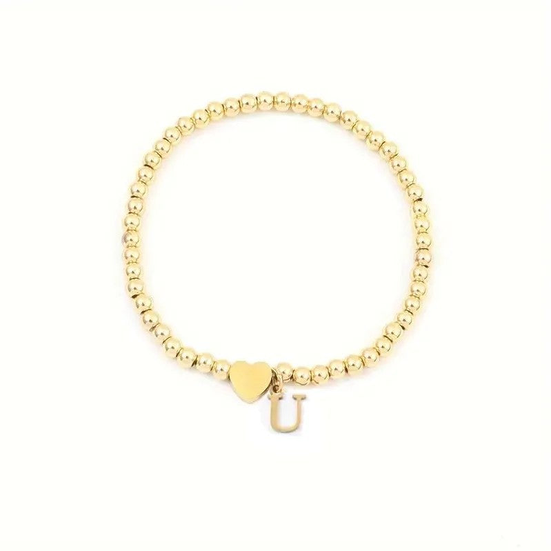 Heart & Initial Bead Bracelet