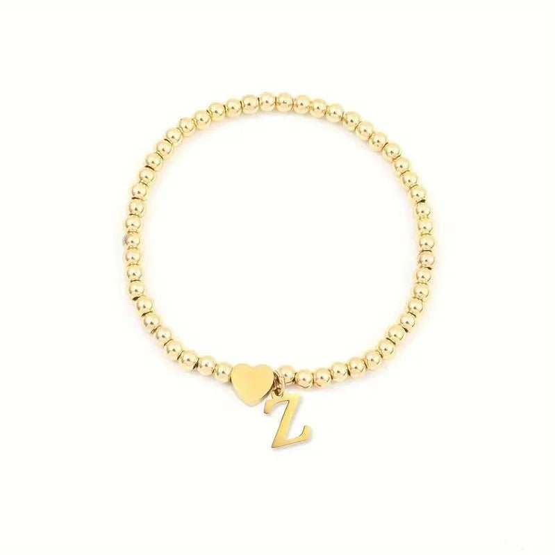 Heart & Initial Bead Bracelet