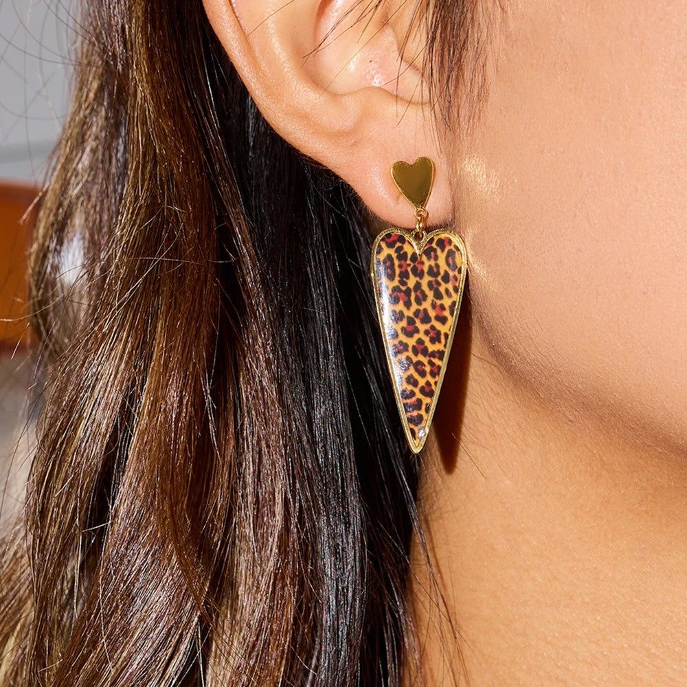 Leopard Heart Arrow Drop Earrings