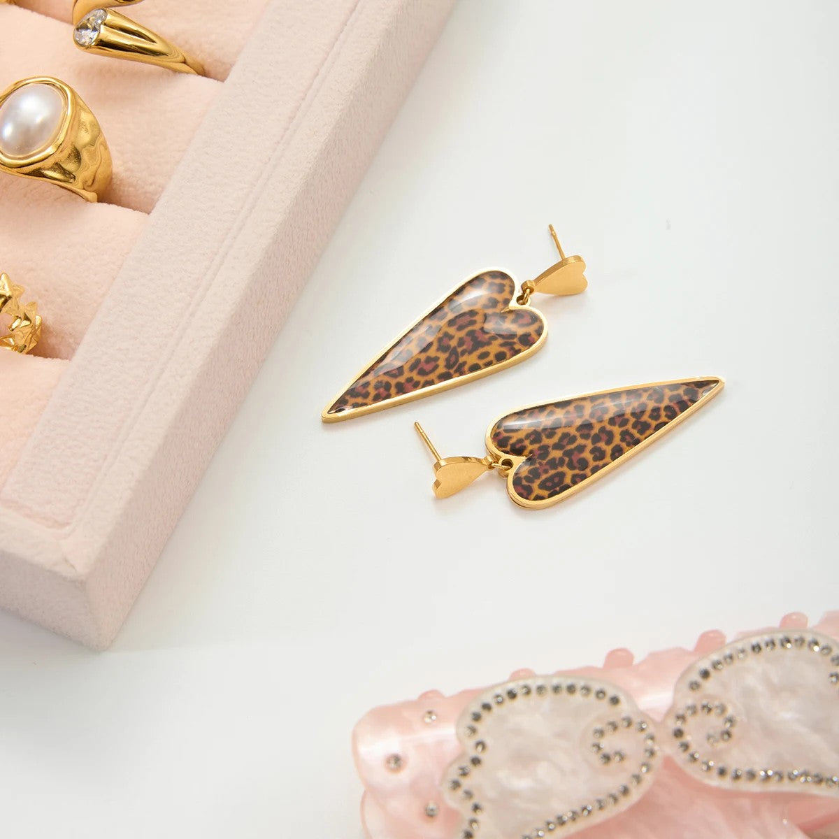 Leopard Heart Arrow Drop Earrings