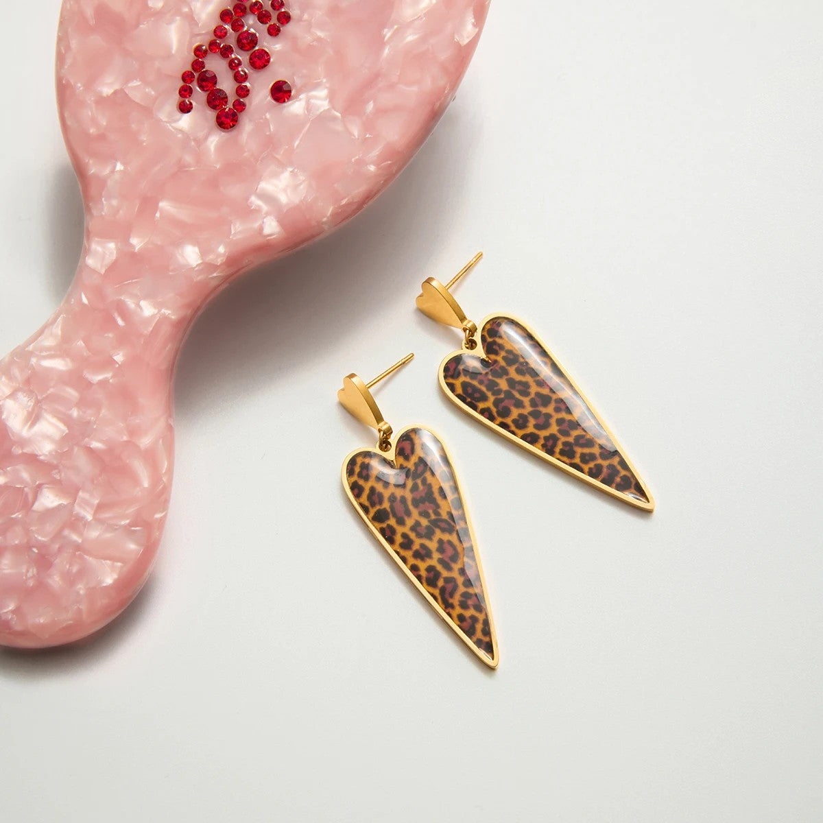 Leopard Heart Arrow Drop Earrings