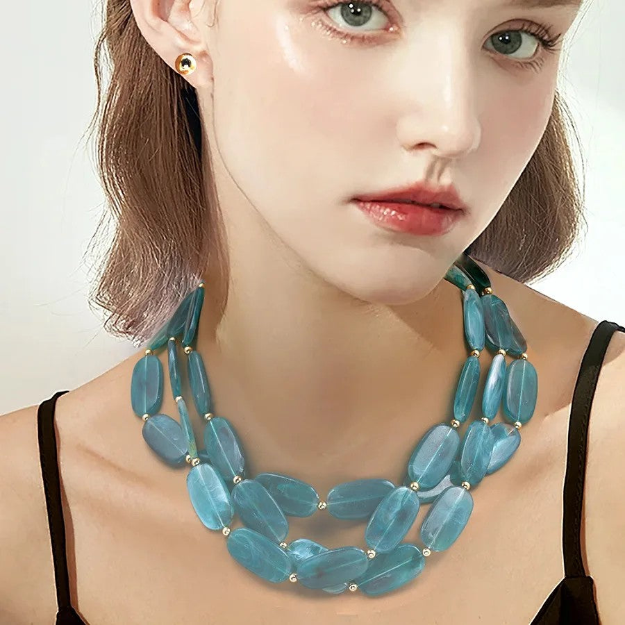 Blue Oval Bead Necklace