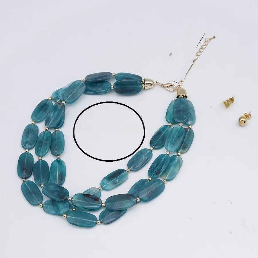 Blue Oval Bead Necklace