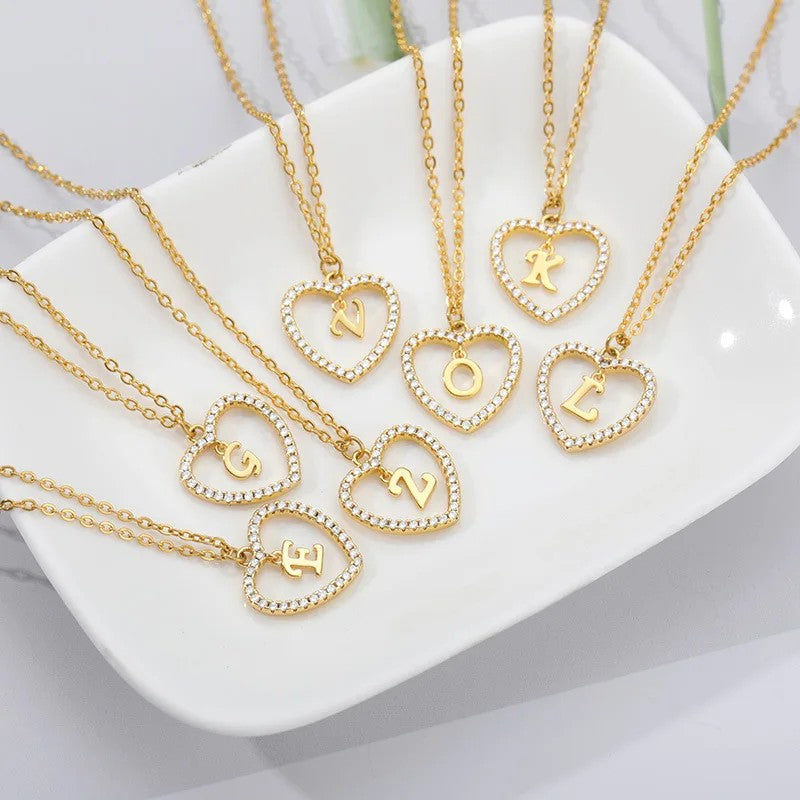 Crystal Initial Heart Necklace No. 2