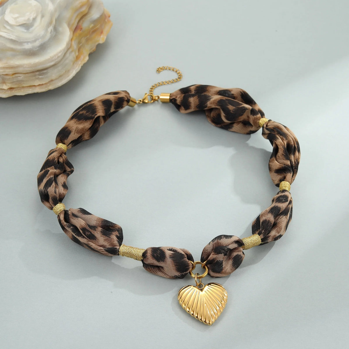 Leopard Print Knotted Fabric Heart Necklace