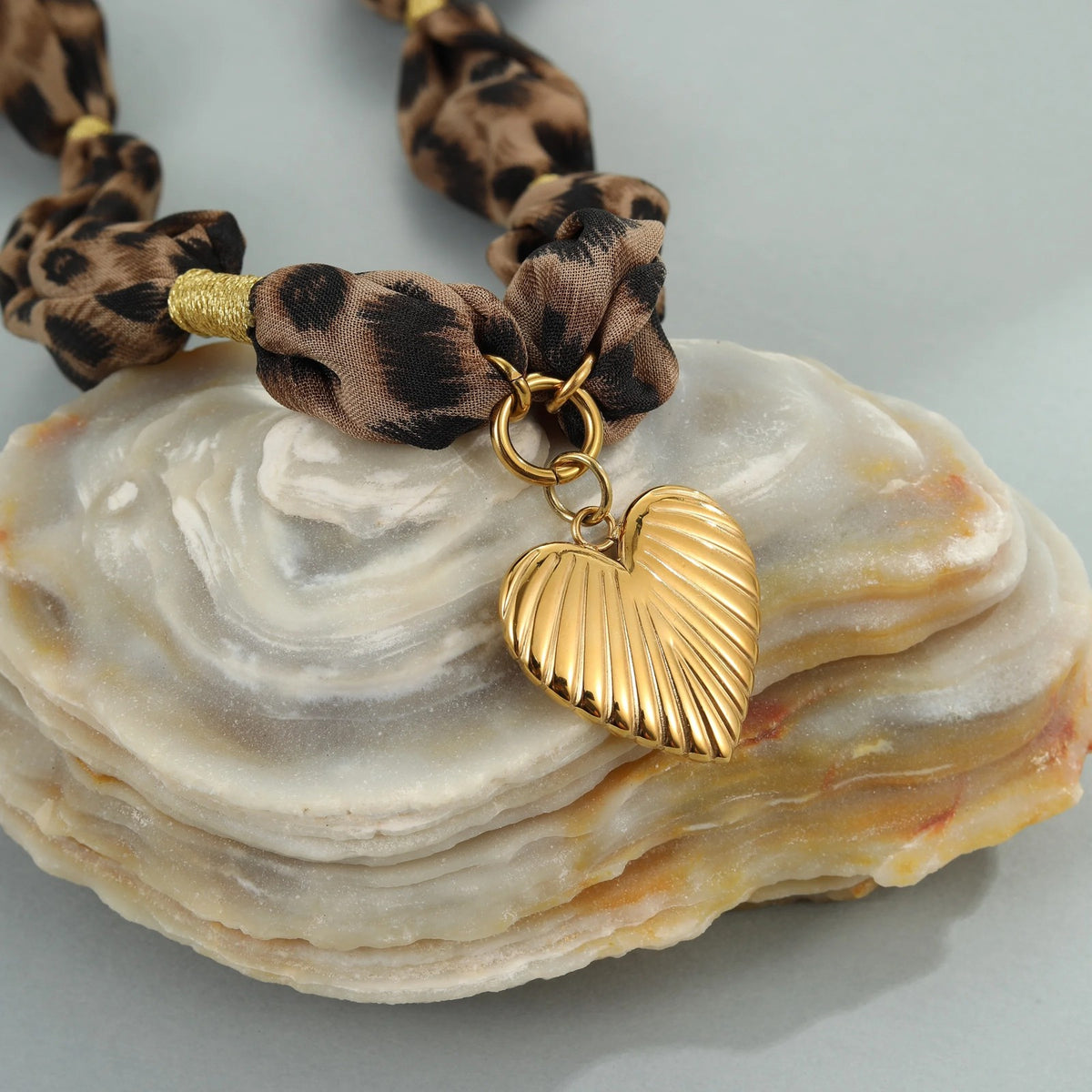 Leopard Print Knotted Fabric Heart Necklace