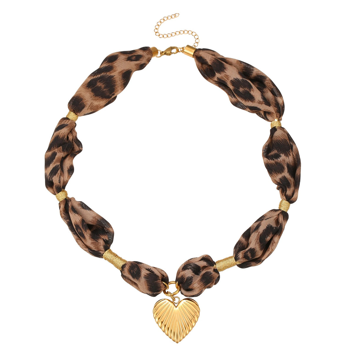 Leopard Print Knotted Fabric Heart Necklace