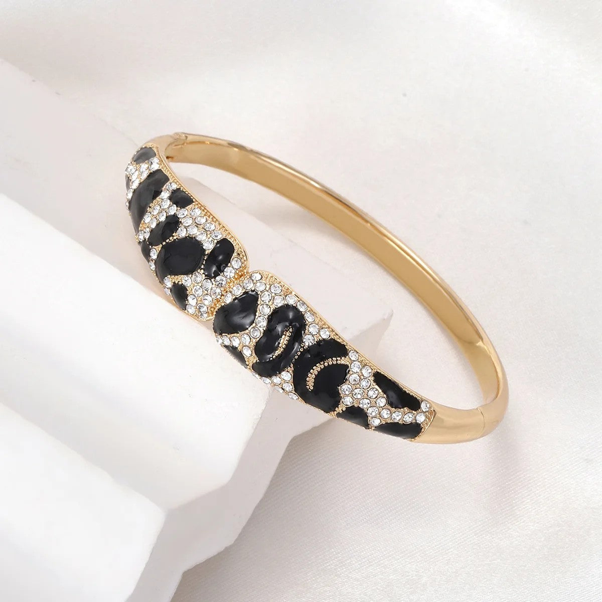 Leopard Print Zircon Cuff Bracelet