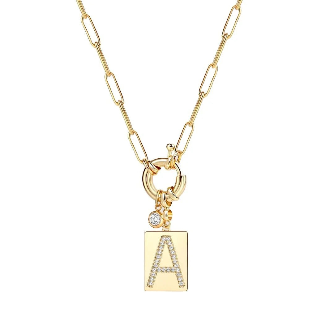Crystal Initial Link Chain Necklace