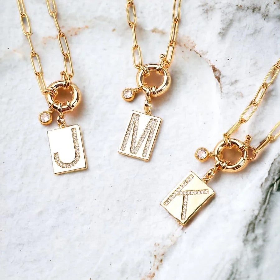 Crystal Initial Link Chain Necklace