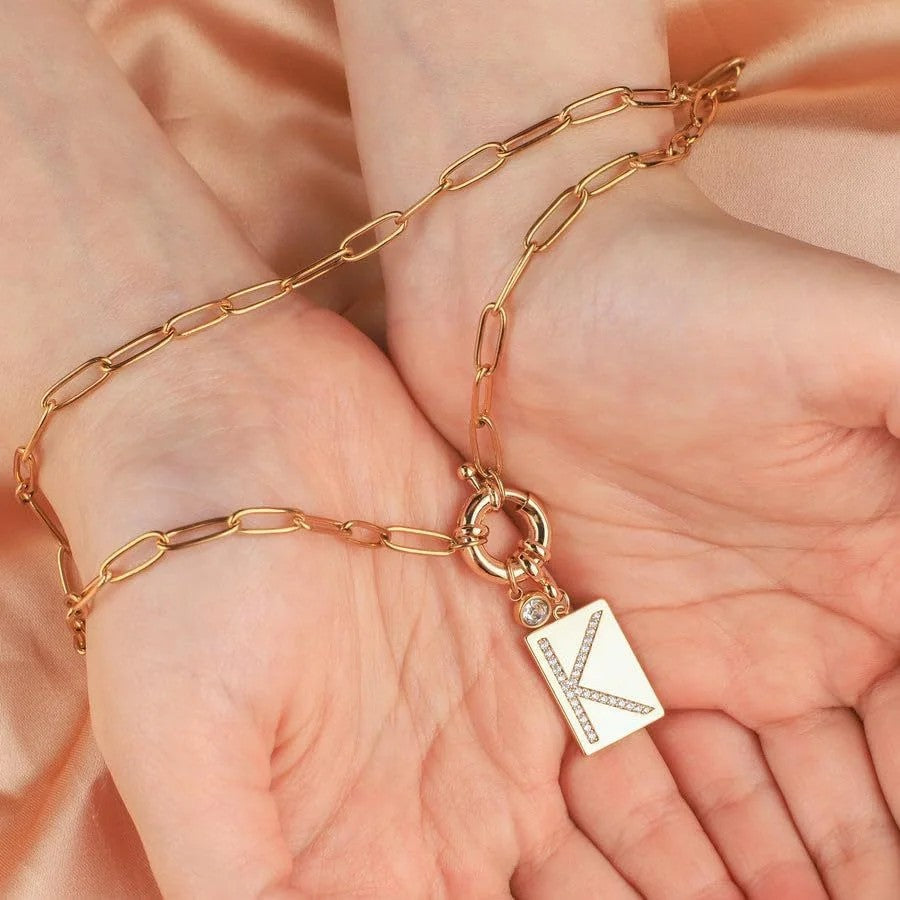 Crystal Initial Link Chain Necklace
